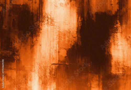 Bild auf Leinwand Abstract orange and burnt sienna painting with bold vertical brushstrokes, warm
