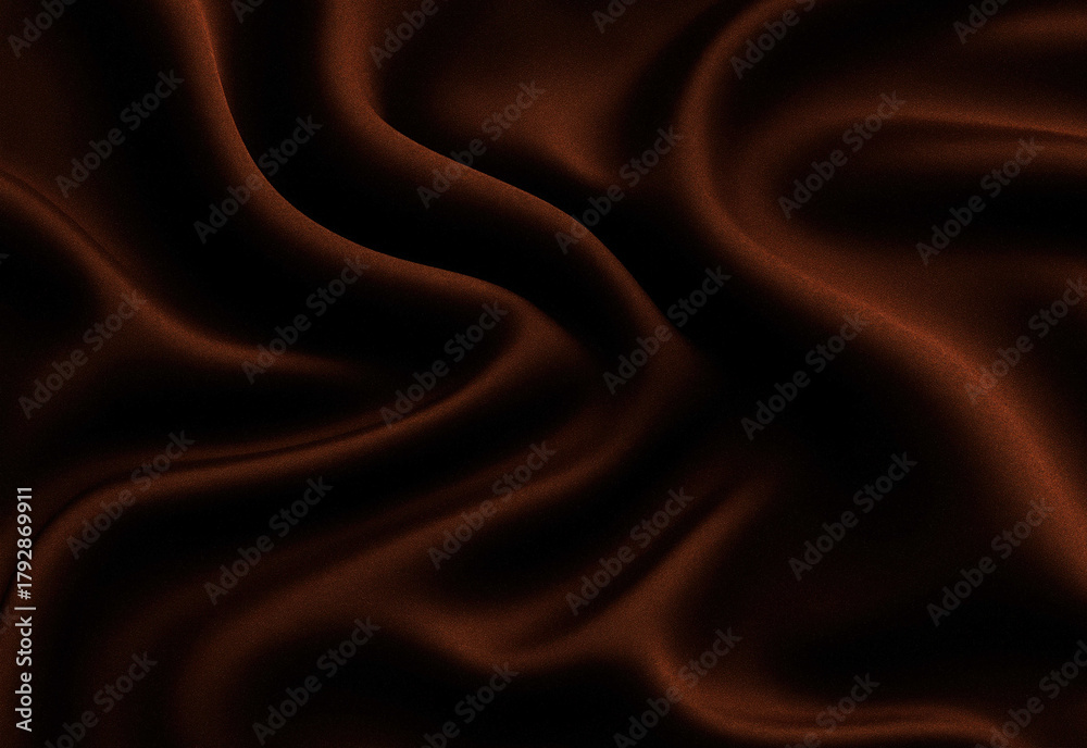 Obraz premium Close-up of rich brown satin fabric with flowing folds and soft sheen, highlighting luxurious texture for fashion, interior design, textile marketing, and decor applications.