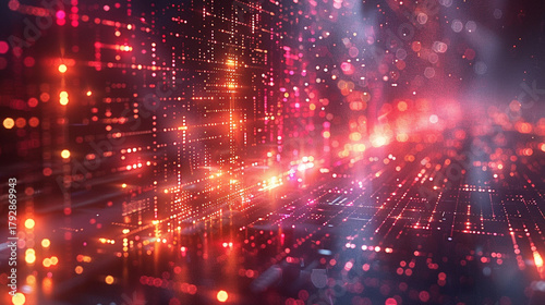 Wallpaper Mural Abstract digital network tunnel with glowing red and orange lines and particles. Torontodigital.ca