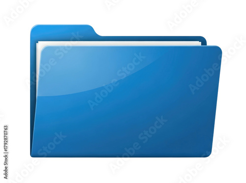 Glossy Blue File Folder Icon with Documents 3D Isolated Cutout Transparent PNG