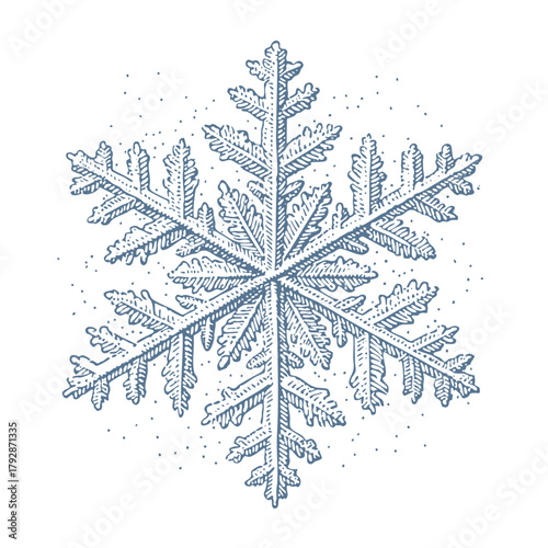 Illustration of a perfect snowflake. Vintage woodcut linocut engraving style vector illustration.