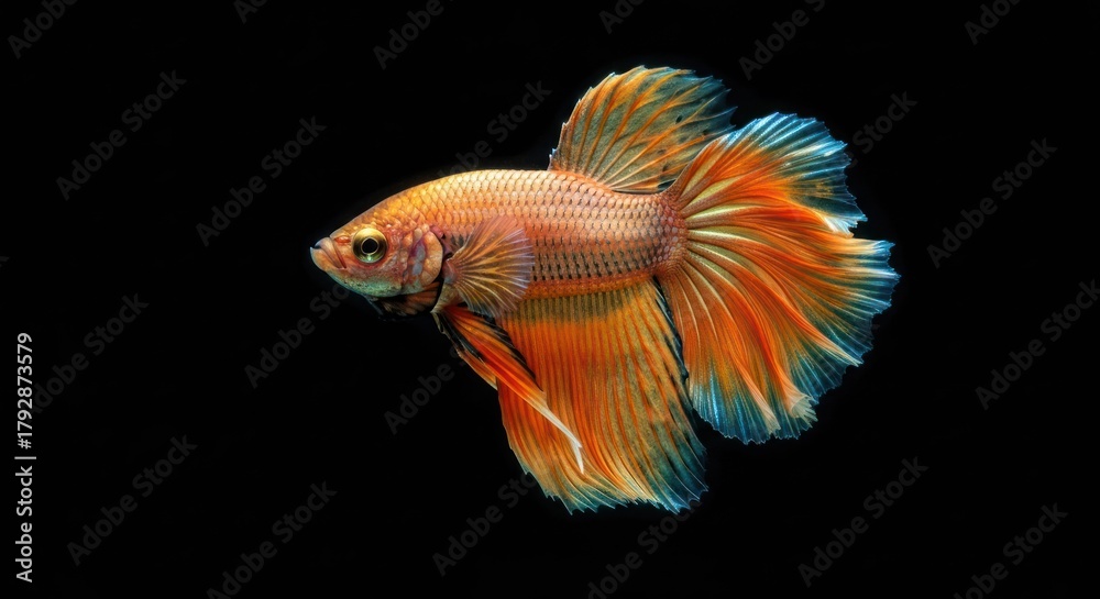 Fototapeta premium Ornate Siamese fighting fish, vibrant orange and blue, elegant profile