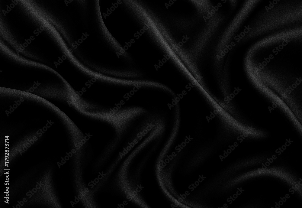 Fototapeta premium Close up of luxurious black satin fabric with soft flowing folds and subtle sheen, delivering an elegant textured background for fashion design, photography, branding