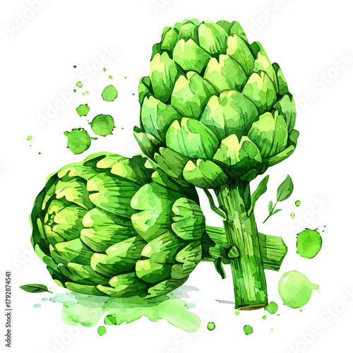 My beautiful hand drawn Watercolor illustration, illustration sliced artichoke painting isolated on a white background, illustration, AI painting design, vector set, eps format design, simple painting