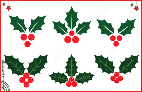 Holly berry icons set, Chritmas holly berries design
