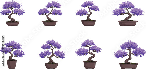Purple Bonsai Tree Clipart Set – Digital Floral Illustration Bundle
