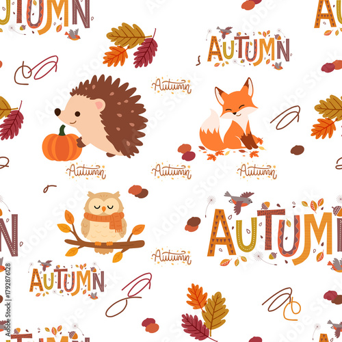 Autumn vibes seamless pattern animal design for gift wrapping and wallpaper design for continuous design and decor