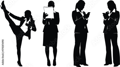 Business women silhouette vector illustration showing confident female professionals in different poses with office attire for corporate design concepts
