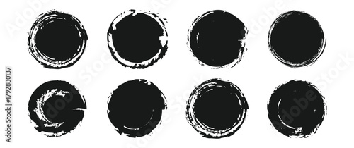 Grunge circle. set of black grunge ink stamp circles, round shape stamp, Collection for grunge badge, seal, ink and stamp design template. Round grunge hand drawn circle shape, vector