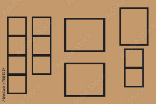 Empty photo frame set, blank photo booth strip template