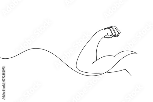 Continuous one line drawing of a powerful strong arm bicep muscle