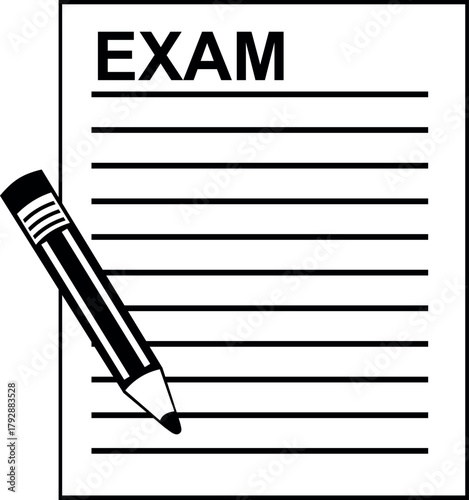 vector illustration drawing black and white pen and exam paper sheet