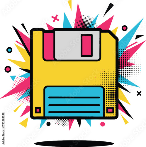Vintage Floppy Disk Vector Icon for Retro Data Storage Technology and Computing