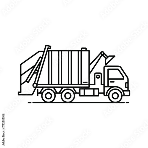 Outline drawing of a garbage truck with a lifting mechanism