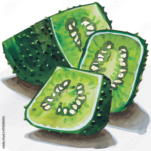 My Watercolor illustration, sliced okra painting illustration isolated on a white background, illustration, AI painting design, vector illustration set, eps format