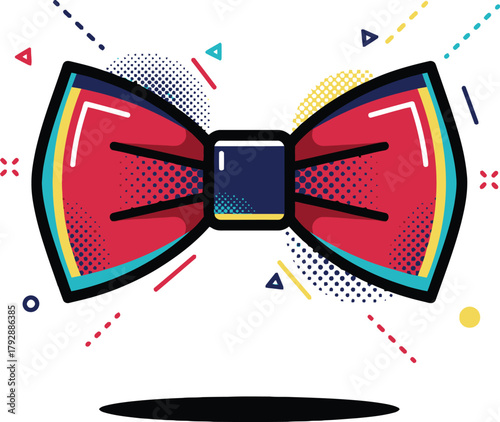 Vintage Red Bow Tie Vector Icon for Formal Wear Fashion and Gentleman Style