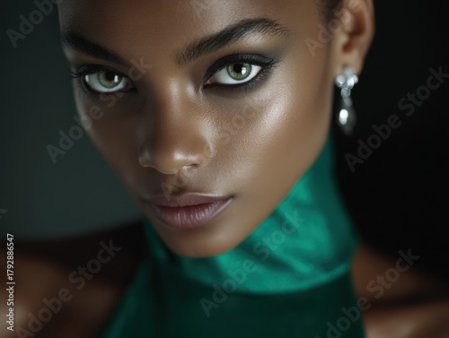 A model gazes intensely at ...