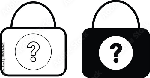 question box icon set. Ask mark sign with lock icon. Inquiry and help desk signs. Help and Support Icons
