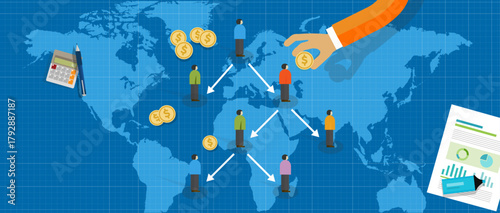 Ponzi Scheme Concept: Fraudulent Business Hierarchy and Money Flow