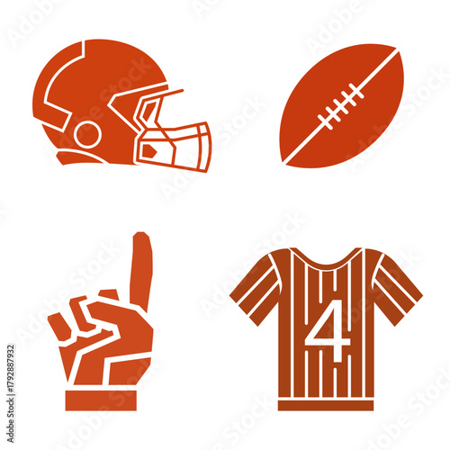 American football icons set including helmet ball foam finger and jersey in simple flat graphic vector style scalable SVG