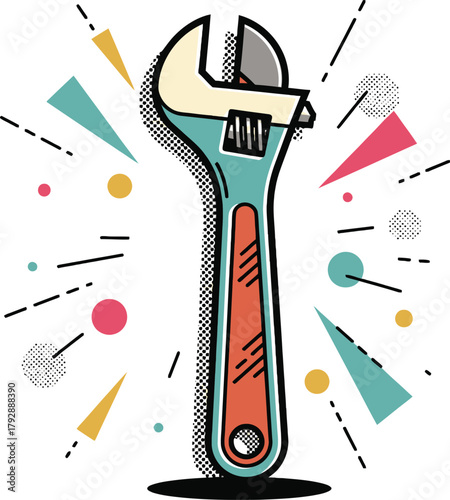Old Adjustable Wrench Vector Icon for Plumbing Mechanics and Repair Work