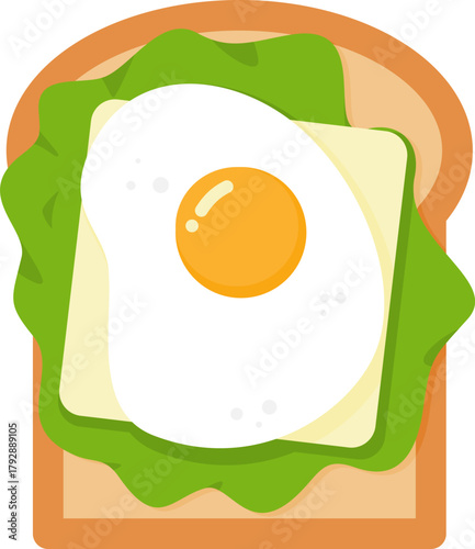 Toast with fried egg lettuce and cheese slice illustration