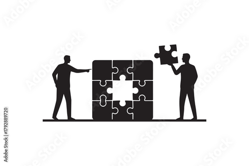 Teamwork concept with puzzle pieces silhouette illustration Business collaboration solving puzzle silhouette art