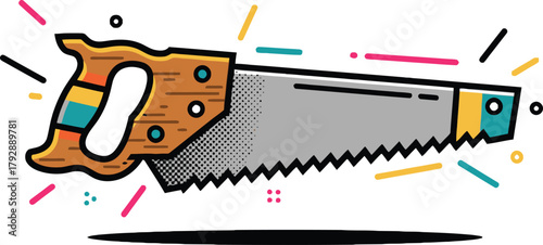 Old Hand Saw Tool Vector Icon for Carpentry Construction and Woodworking