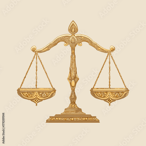 Vector illustration of an ornate balance scale isolated on a white background