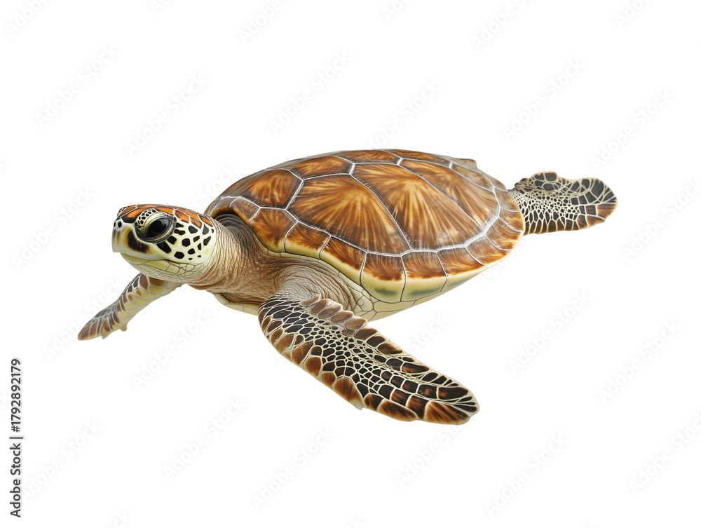 Fototapeta premium Sea turtle swimming gracefully through clear blue waters near a coral reef during a sunny day
