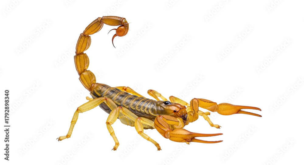 Fototapeta premium Isolated Scorpion with Curved Tail and Claws in Defense Position, Ready to Strike Out
