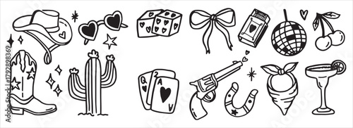 Western Love Icon Set With Retro Elements