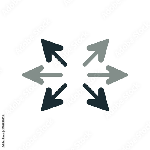 Arrows point in opposite directions, symbolizing expansion and contraction or conflict and agreement.