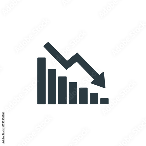 A bar chart graphically depicts a significant downward trend with an arrow indicating financial decline.