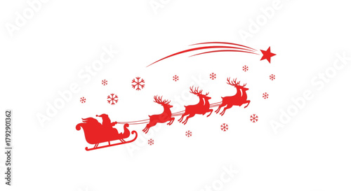 Santa's magical sleigh with reindeer soars across a starry winter sky, spreading holiday cheer and festive wonder to all.