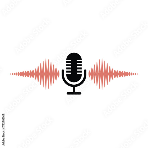 A microphone is shown with a sound wave on either side, representing audio recording.
