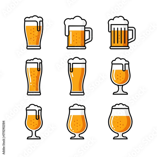 A Collection of Beer Glasses: An array of various beer glasses each brimming with frothy ale, showcases the diverse world of brewing traditions.