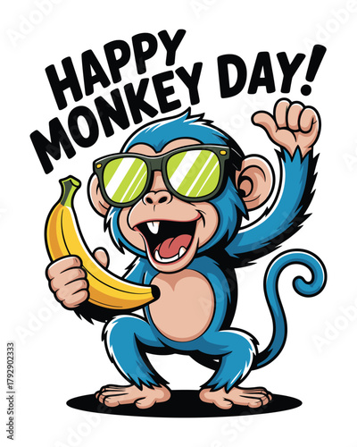 Cool Monkey Holding a Banana Wearing Sunglasses Funny Cartoon Animal Illustration Great for Merchandise Kids Prints and Holiday Art