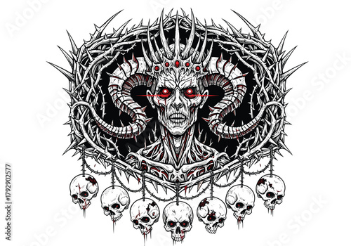 Foto Demon King with Crown of Thorns and Skull Necklace.