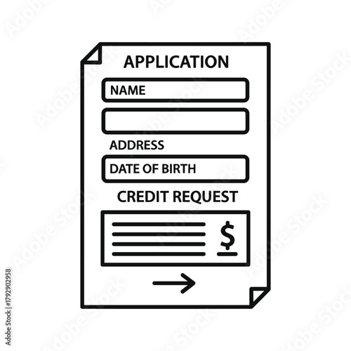 Application form with fields for name, address, date of birth, and credit request