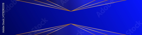 Blue abstract banner with triangular frames and gold lines, modern geometric pattern, angles