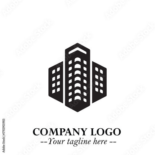 Building Logo Symbol in Black on the White Background with Modern Minimal Architecture Design