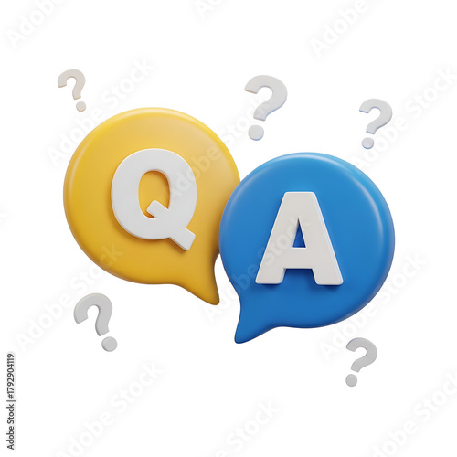 Question and answer speech bubbles with question marks