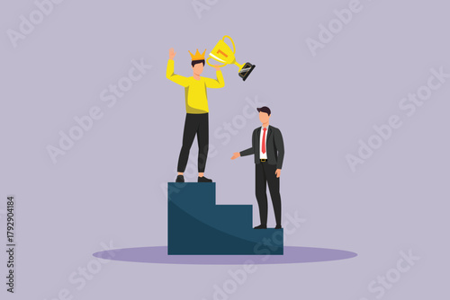 client first concept climbing the podium. client First concept. colored flat vector illustration isolated