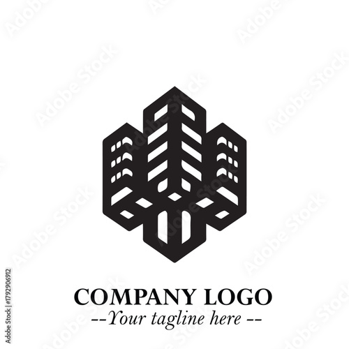 Building Logo Symbol in Black on the White Background with Modern Minimal Architecture Design