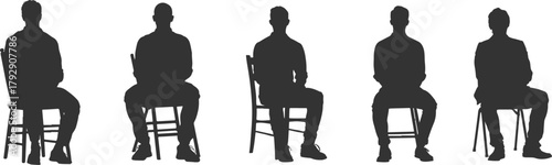 Set silhouettes of sitting man isolated on transparent background. Vector illustration
