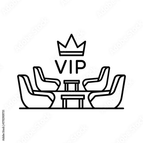 Vip lounge area with comfortable seating and a crown icon