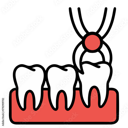 Tooth extraction illustration with dental forceps Vector-style graphic showing a dentist’s forceps extracting a tooth from the gums, representing dental procedures, oral surgery, and tooth removal