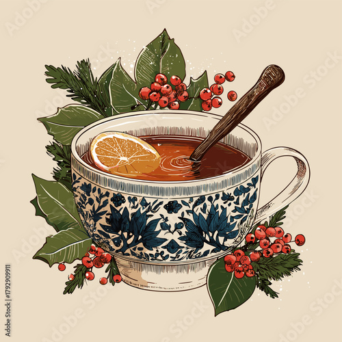 Vector illustration of a bowl of christmas punch