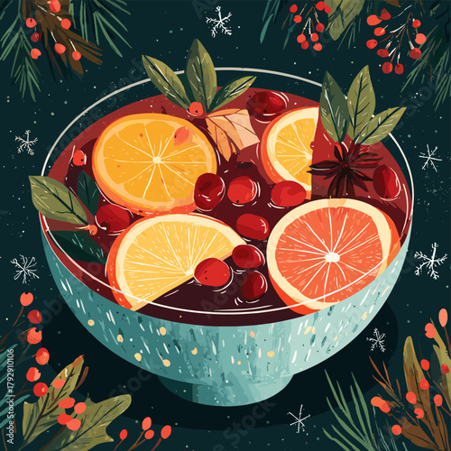 Vector illustration of a bowl of christmas punch